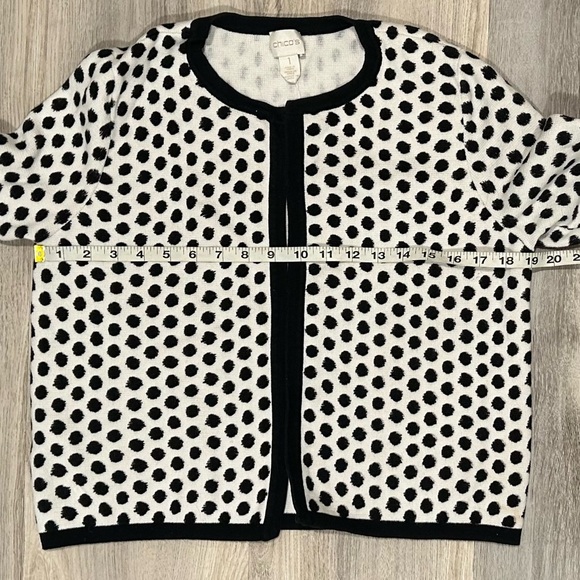Chicos Black White Polka Dot Open Front Short Sleeve Cardigan Sweater Size 1 M - Picture 3 of 9